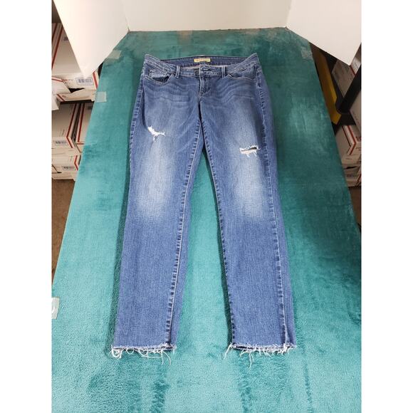 Guess Jeans Size 30 Womens Blue Pants Stretch Denim Mid Rise Fray Hem Cropped - Picture 2 of 13